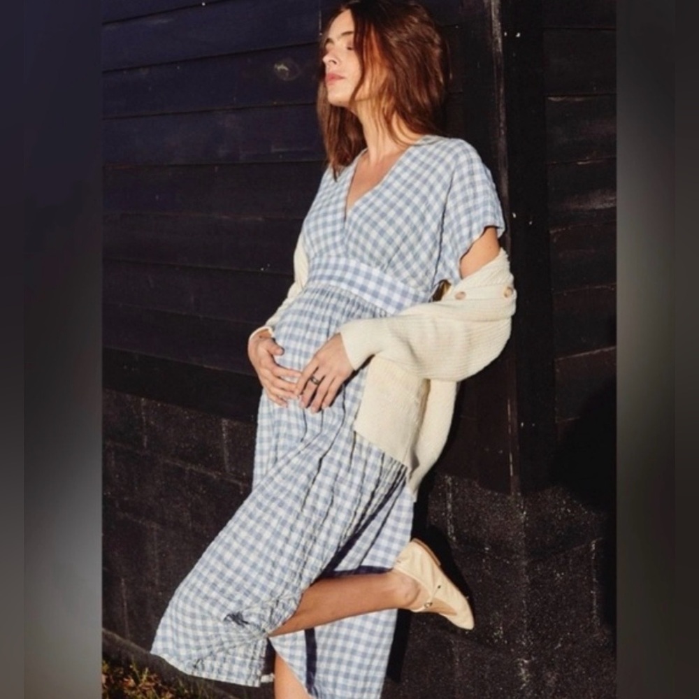 HATCH Collection Carolina cotton gingham blue and white maxi dress lightweight